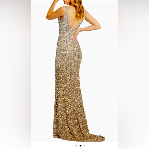 NWOT Mac Duggal Gold Sequin Slit Gown - Picture 1 of 8